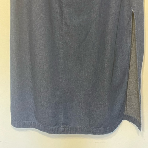 30-Leslie Fay Women Vintage Blue Denim Elastic Waist Prairie Modest Skirt Large - Picture 5 of 8